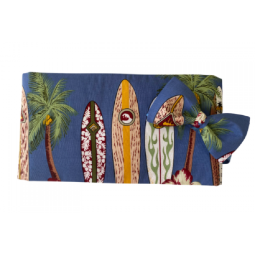 Vintage Hawaiian Surf Boards Cummerbund and Bow Tie Set (Blue Background)